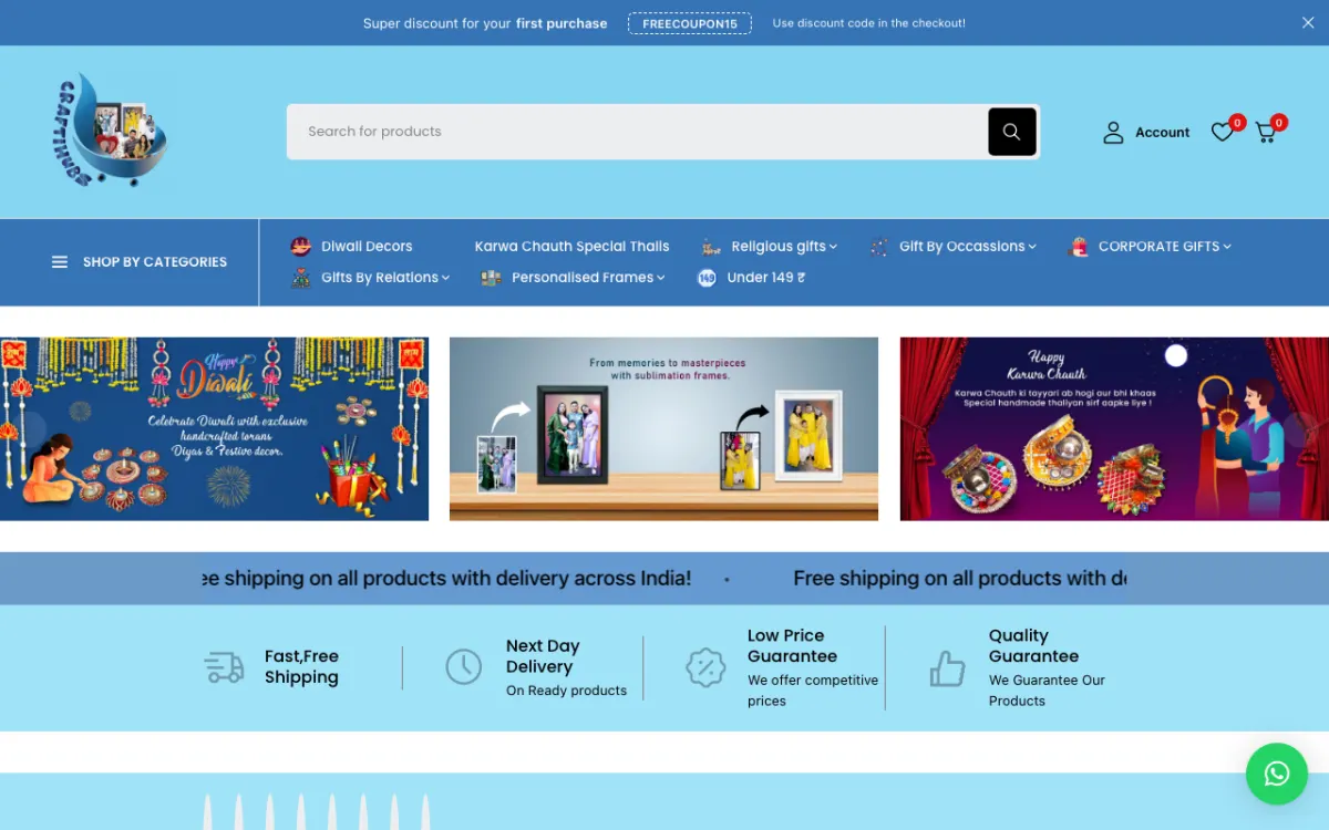 Craftihubsartmart website homepage — Gifts site built by Ritesh Kumar Giri