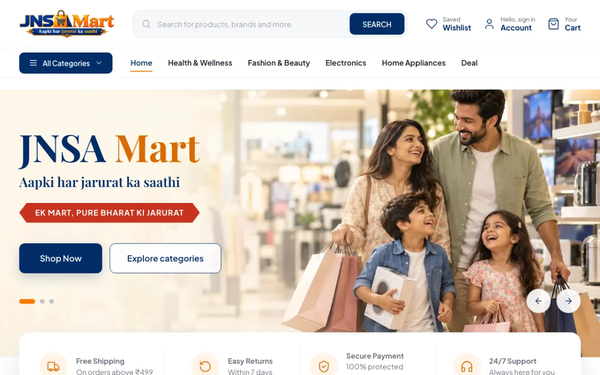 JNSA Mart website homepage — Other site built by Ritesh Kumar Giri