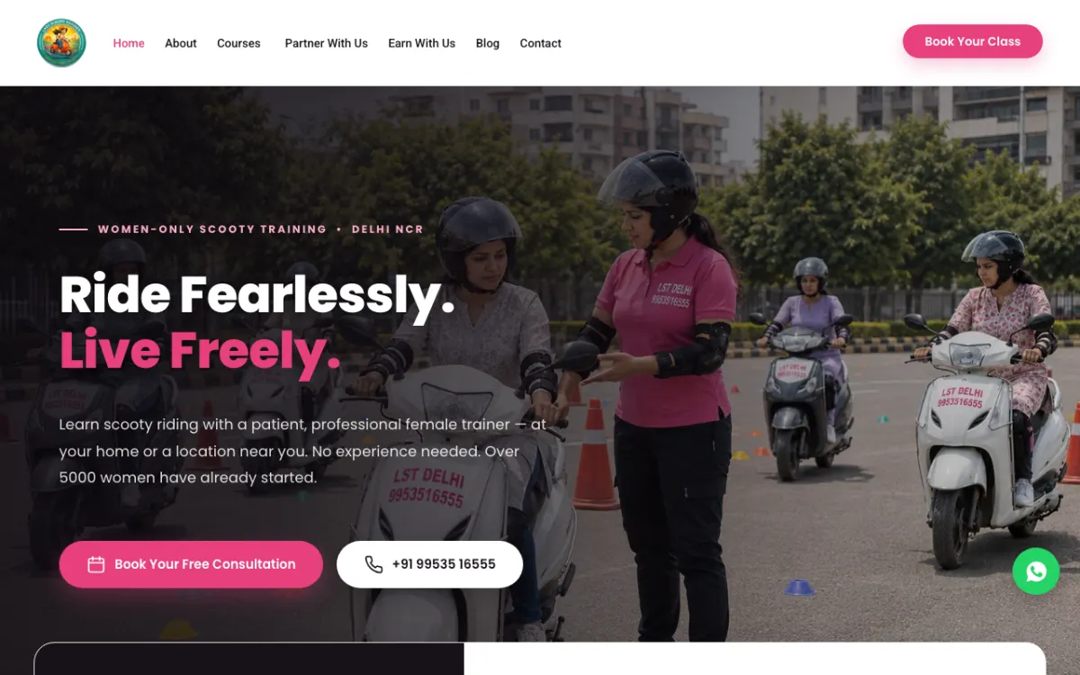 Lady Scooty Trainer website homepage — Service-based site built by Ritesh Kumar Giri