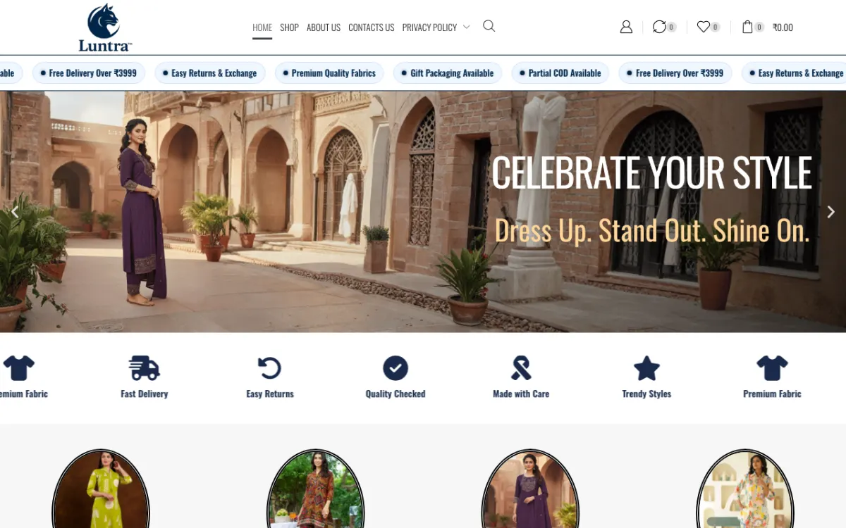 Luntra website homepage — Fashion & Clothing site built by Ritesh Kumar Giri