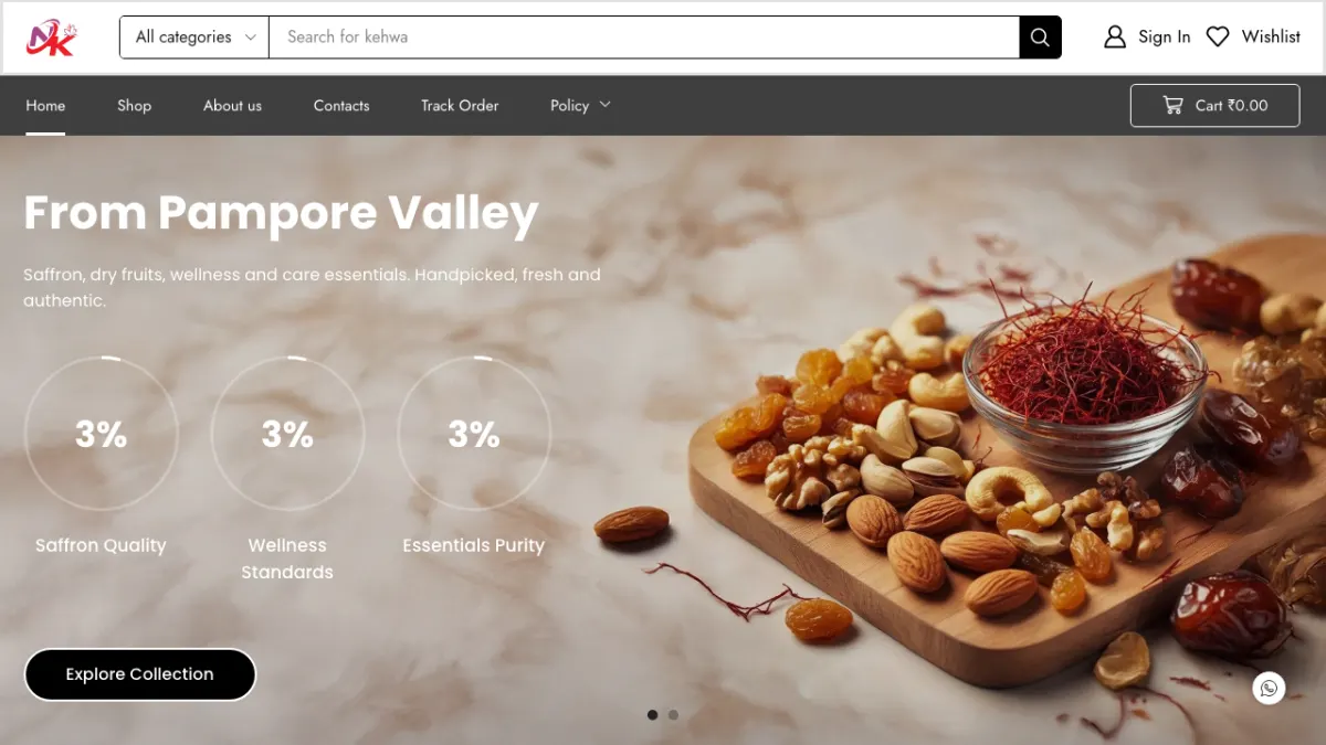 Pampore Kesar website homepage — Food & Beverage site built by Ritesh Kumar Giri