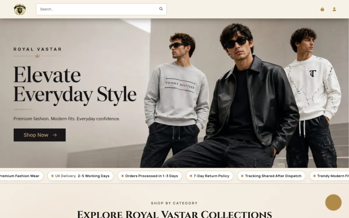 Royal Vastar website homepage — Fashion & Clothing site built by Ritesh Kumar Giri