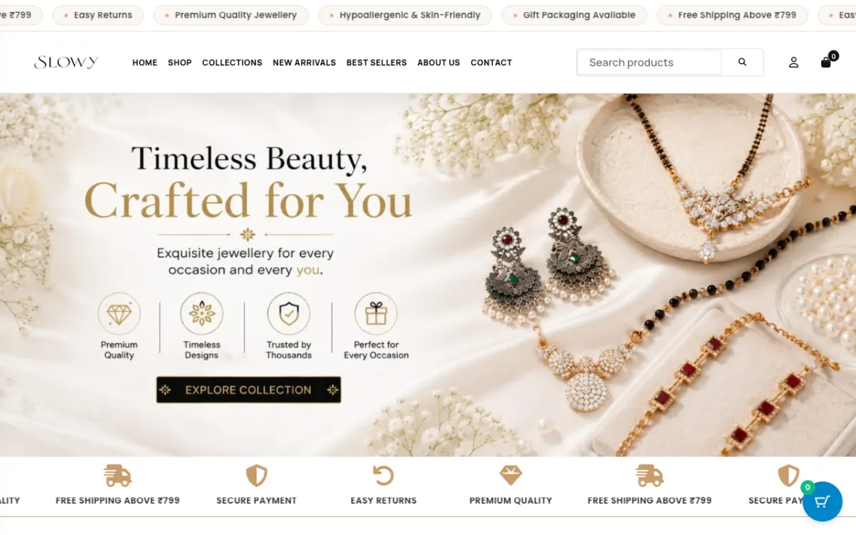 Slowy website homepage — Jewelry site built by Ritesh Kumar Giri