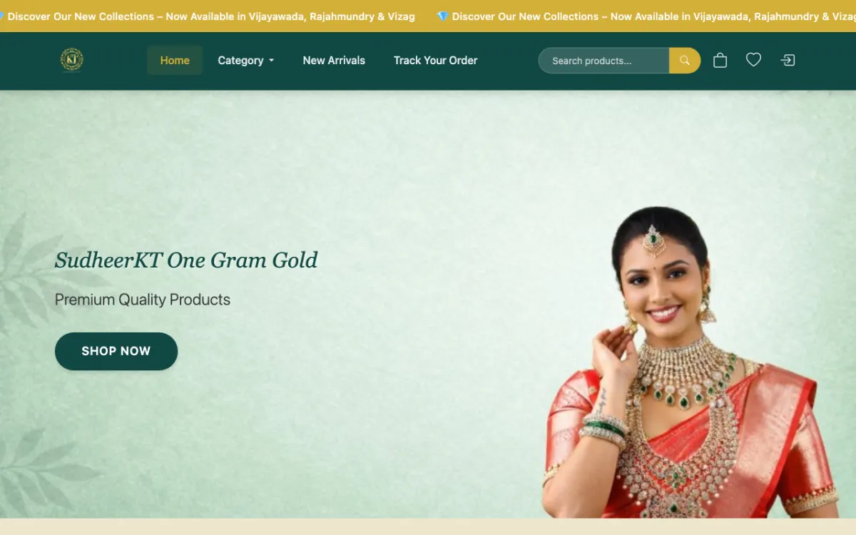 Sudheerktonegramgold website homepage — Jewelry site built by Ritesh Kumar Giri