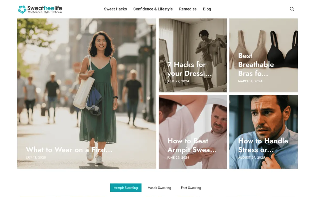 Sweatfreelife website homepage — Beauty & Wellness site built by Ritesh Kumar Giri