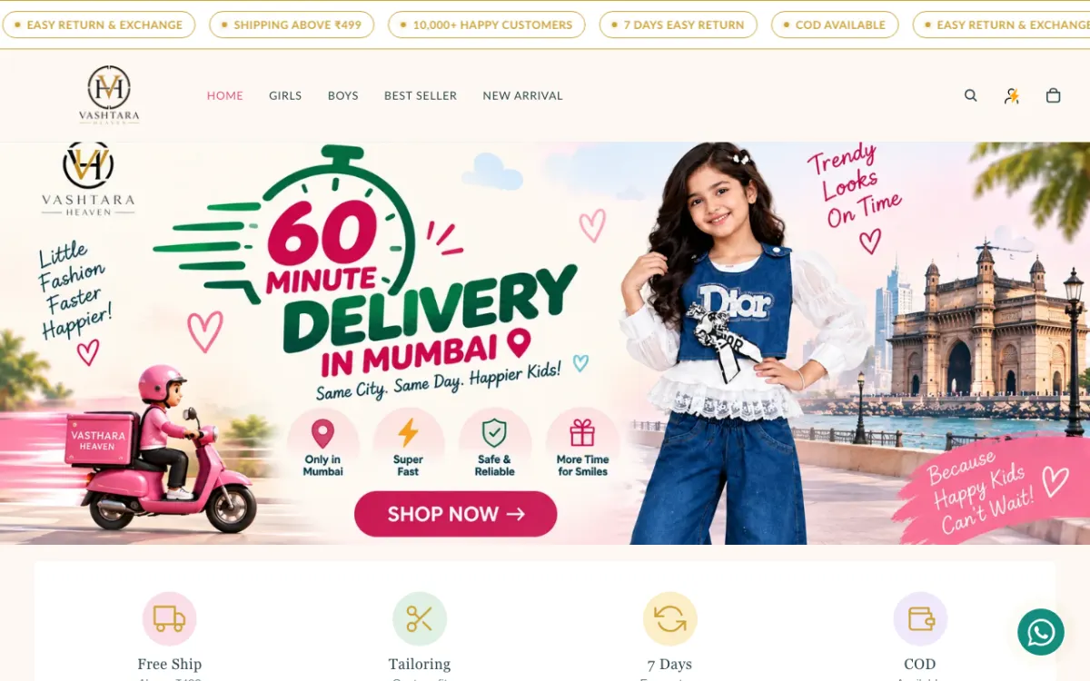 Vashtara Heaven website homepage — Fashion & Clothing site built by Ritesh Kumar Giri