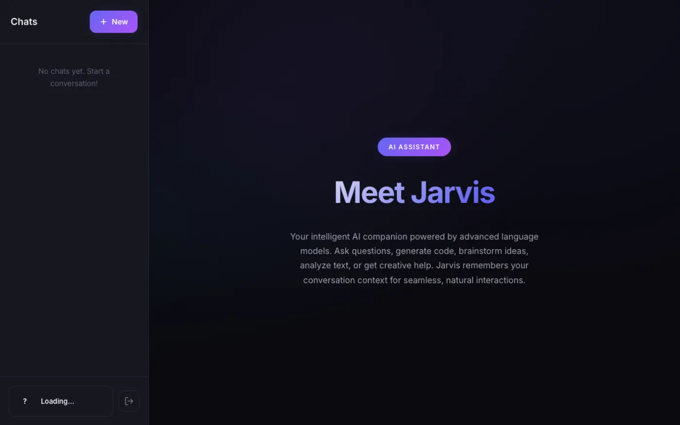 JARVIS AI chat interface with conversation sidebar