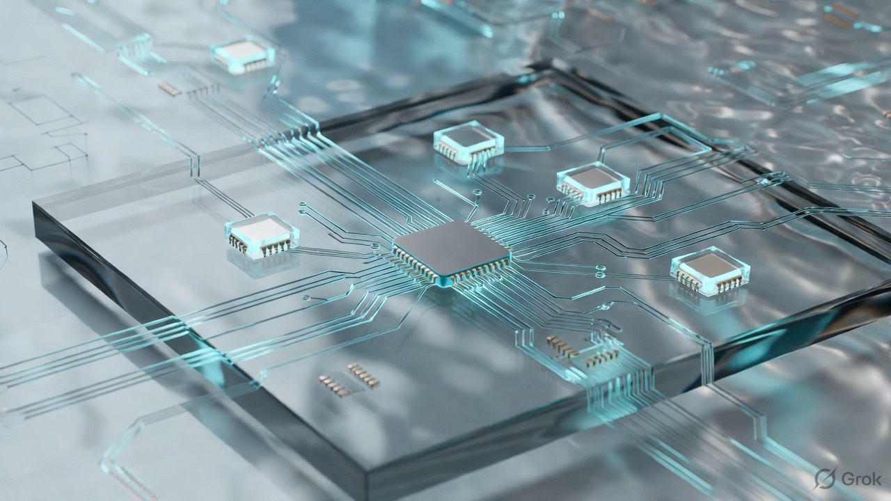 Transparent glass chip substrate representing next-generation semiconductor packaging