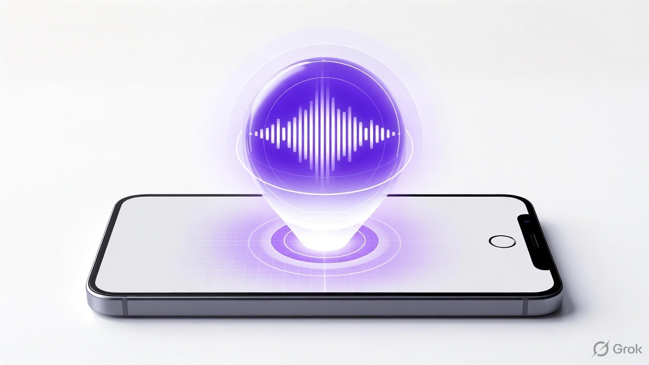 Smartphone with a glowing voice wave representing Siri AI in iOS 27
