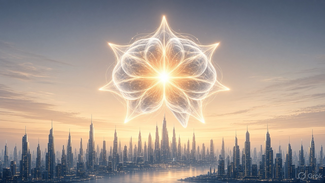Glowing star over a city representing Mistral Large 4 open-weight AI