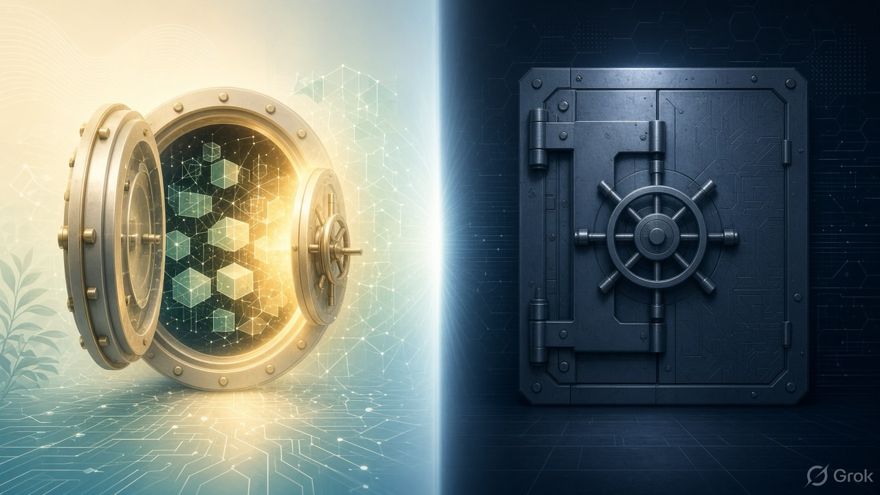 Open and closed vaults representing open-weight versus closed AI models